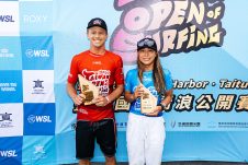 JINZUN HARBOR, TAITUNG COUNTY, TAIWAN - NOVEMBER 12: Joel Vaughan of Australia and Amuro Tsuzuki of Japan after placing runner up at the Taiwan Open of Surfing on November 12, 2023 at Jinzun Harbor, Taitung County, Taiwan. (Photo by Cait Miers/World Surf League)