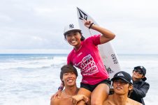 JINZUN HARBOR, TAITUNG COUNTY, TAIWAN - NOVEMBER 12: Sara Wakita of Japan after winning the Final at the Taiwan Open of Surfing on November 12, 2023 at Jinzun Harbor, Taitung County, Taiwan. (Photo by Cait Miers/World Surf League)
